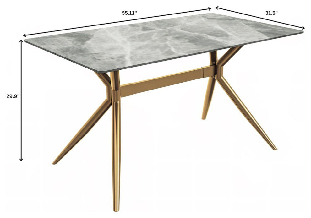 Gold Stainless Steel Dining Table 55 With Light Grey Sintered Stone Top