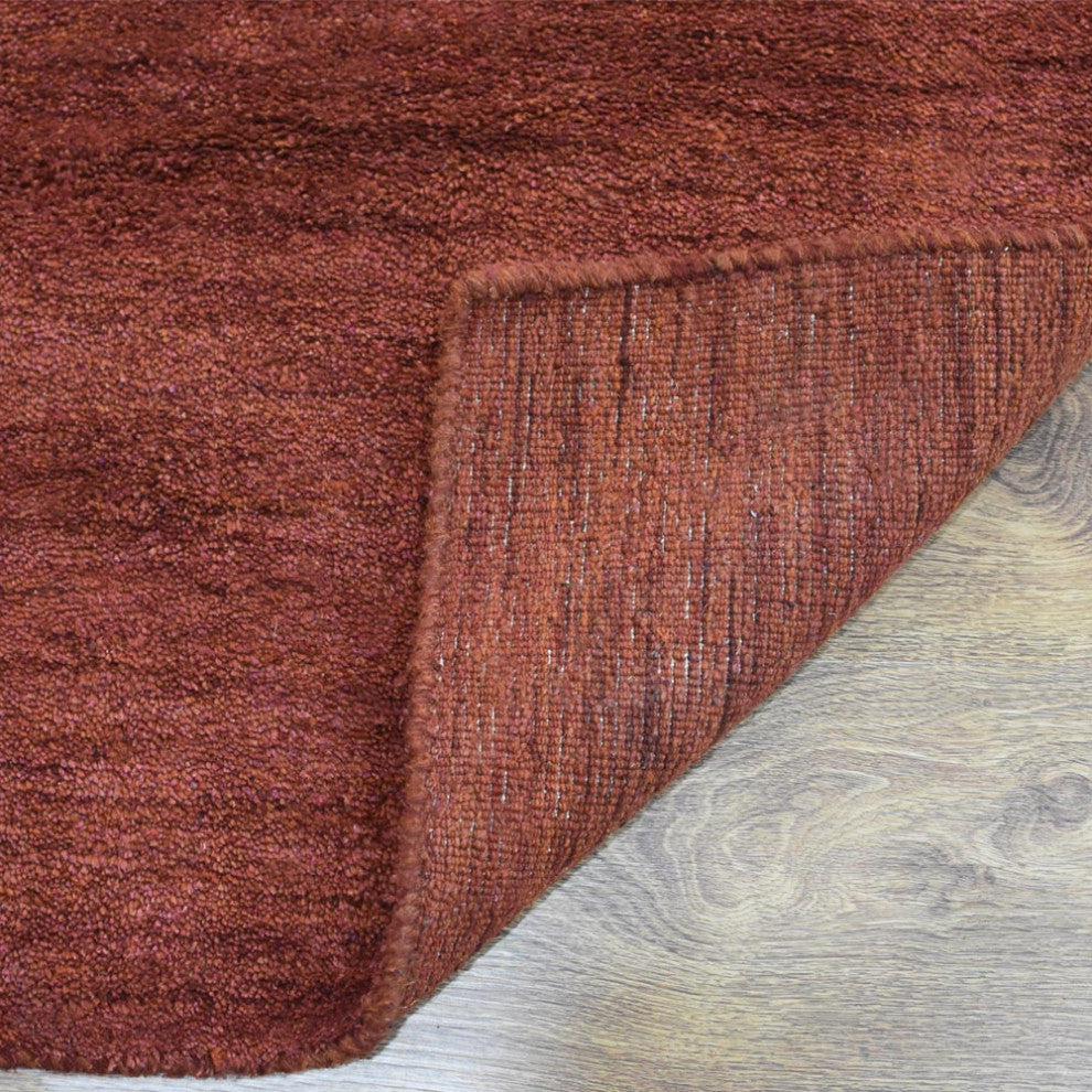 Hand Knotted Loom Silk Mix Area Rug Solid Dark Orange