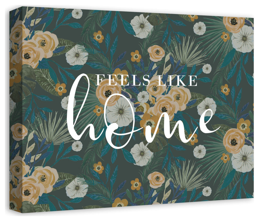 Feels Like Home Green Tropical Floral 20x16 Canvas Wall Art