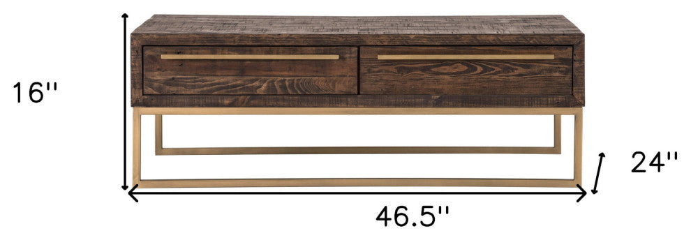 47" Dark Brown And Gold Metal Coffee Table With Drawer