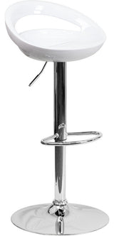 Contemporary White Plastic Adjustable Barstool With Chrome Base