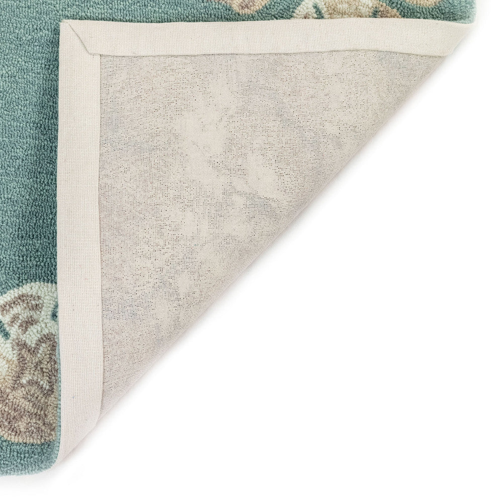 Capri Seashell Border Indoor/Outdoor Rug, Aqua, 2'x3'