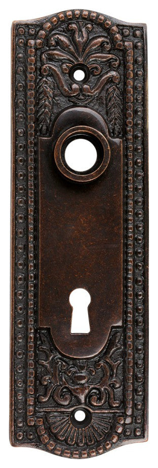 Door Back Plate Oil Rubbed Bronze Solid Brass Beaded With Keyhole 7 1/4" H 2 Set