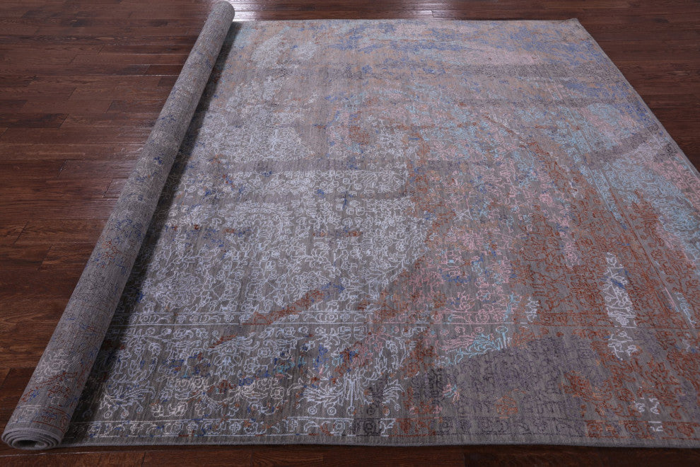 9' 0" X 12' 0" Modern Wool and Silk Handmade Rug Q7054