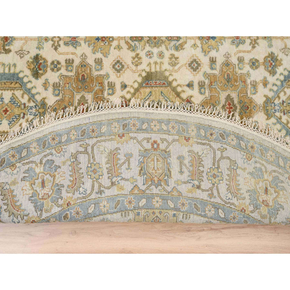 Ivory, Hand Knotted, Karjihooz Design, Wool, Round Rug, 8'10" x 8'10"