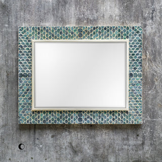 Luxe Large Aqua Blue Coastal Mosaic Wall Mirror | Vanity Scales Green Tropical