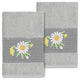 Linum Home Turkish Cotton Daisy 2-Piece Embellished Hand Towel Set, Light Gray