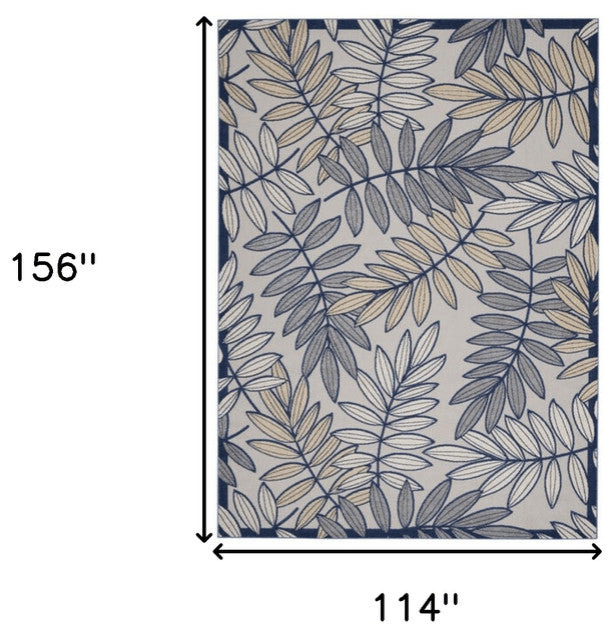 10' X 13' Ivory And Navy Floral Non Skid Indoor Outdoor Area Rug