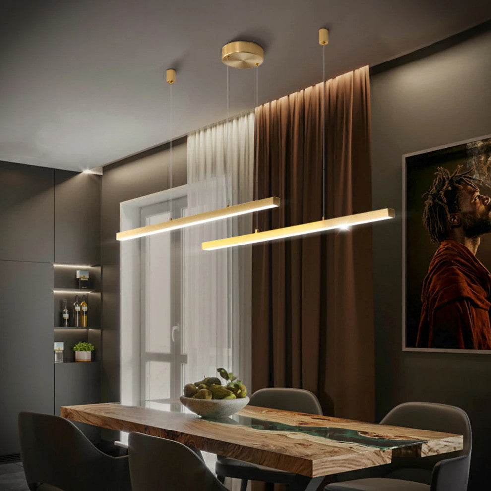 Zeccone | Minimalist Gold Long Line Chandelier for Dining Room, 2 Lines L