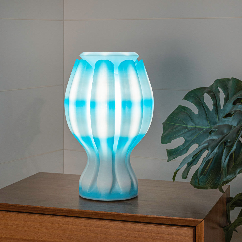 Flower 13" Tropical Plant-Based PLA Dimmable LED Table Lamp, Blue/White
