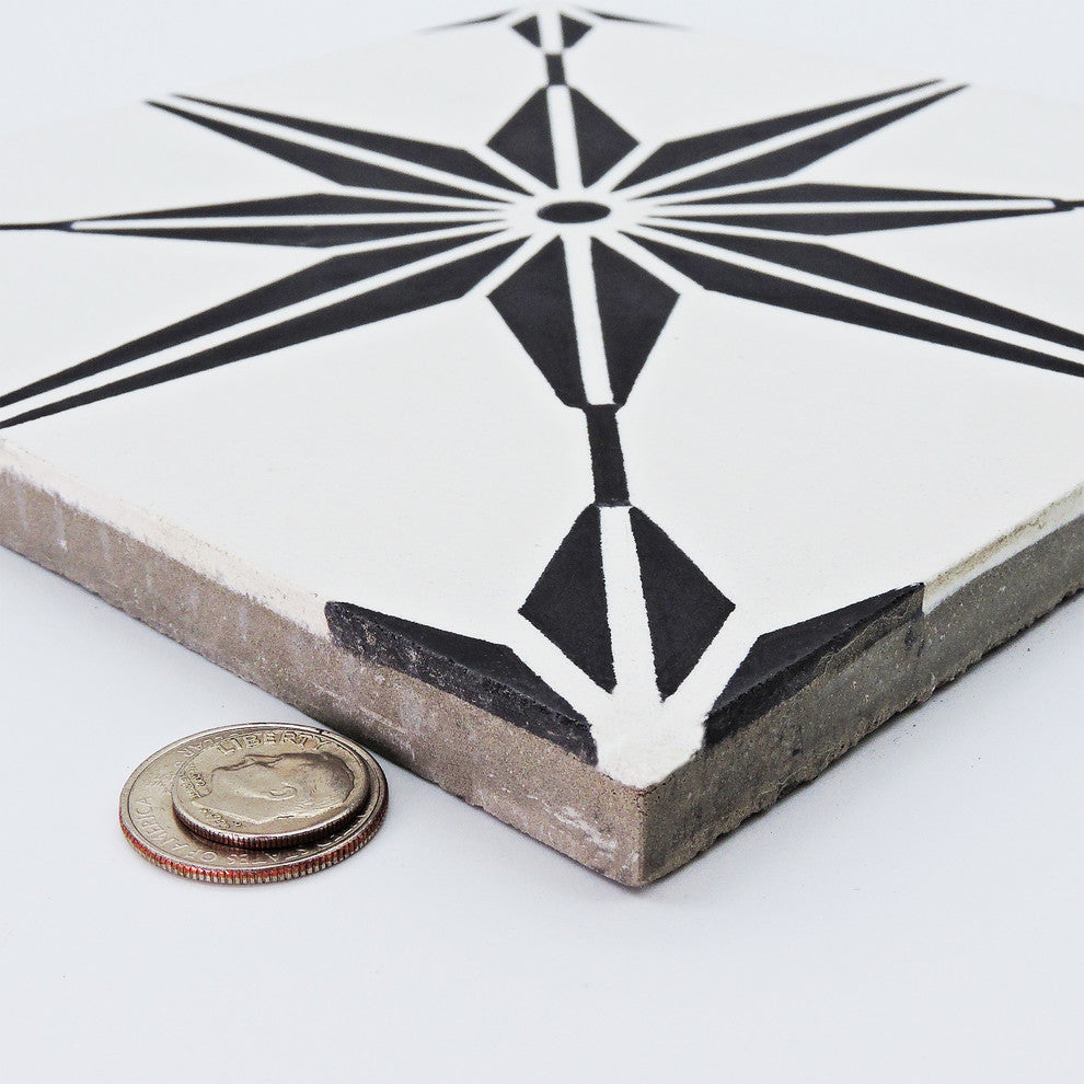 Tafilalt Handmade Cement Tile, White/Black, Sample