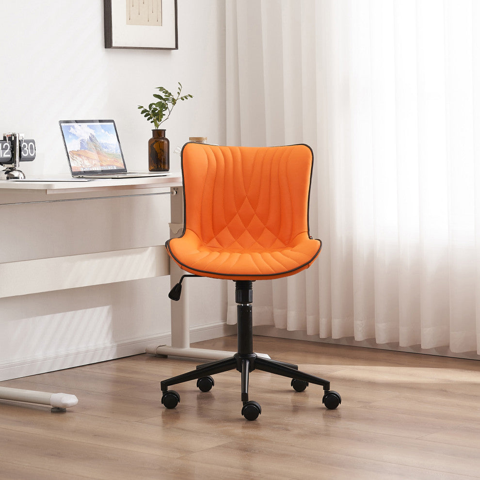 Younike Armless Upholstered Faux Leather Rolling Office Chair, Orange