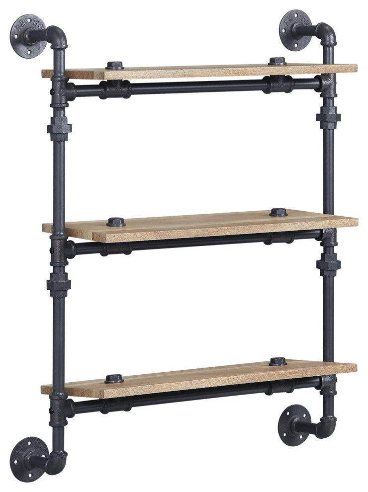 Acme Brantley Wall Rack With 3 Shelves Oak and Sandy Black Finish