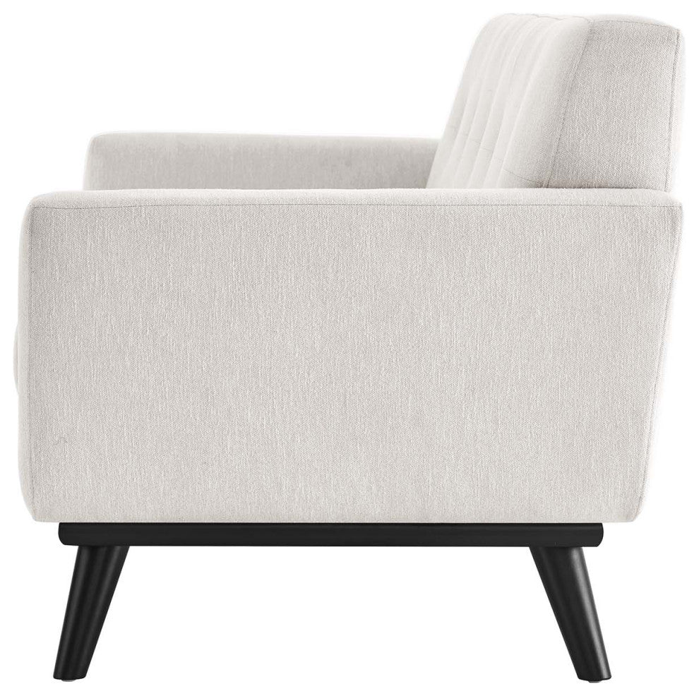 Loveseat Sofa, Ivory White, Fabric, Modern, Mid Century Hotel Lounge Cafe Lobby