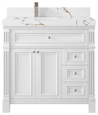 Paris 36" Left Offset Bathroom Vanity, White 2" Viola Brown