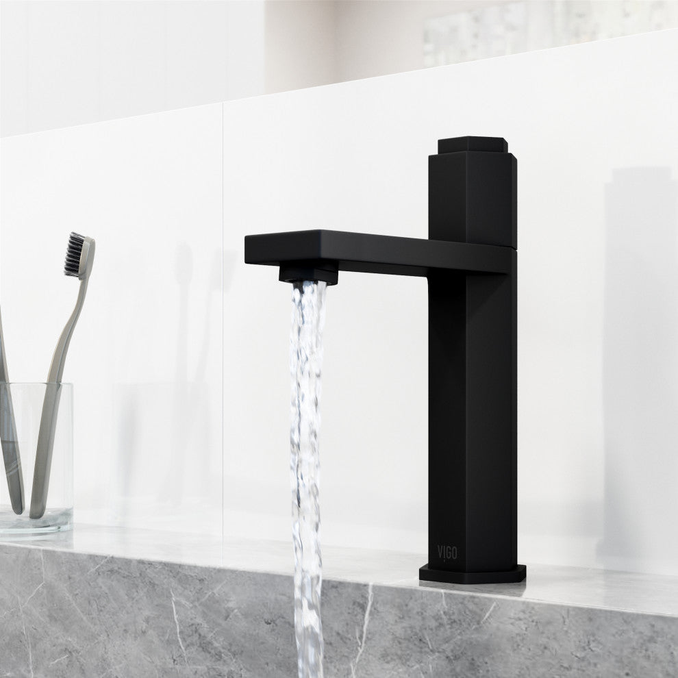 VIGO Nova 8" H Button Operated Single Hole Bathroom Faucet, Matte Black, Without Extras