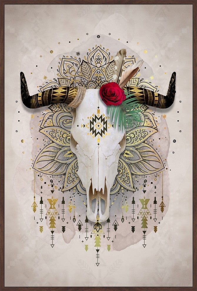 "Red Rose Horn" Floater Framed Painting Print on Canvas, 40"x60"