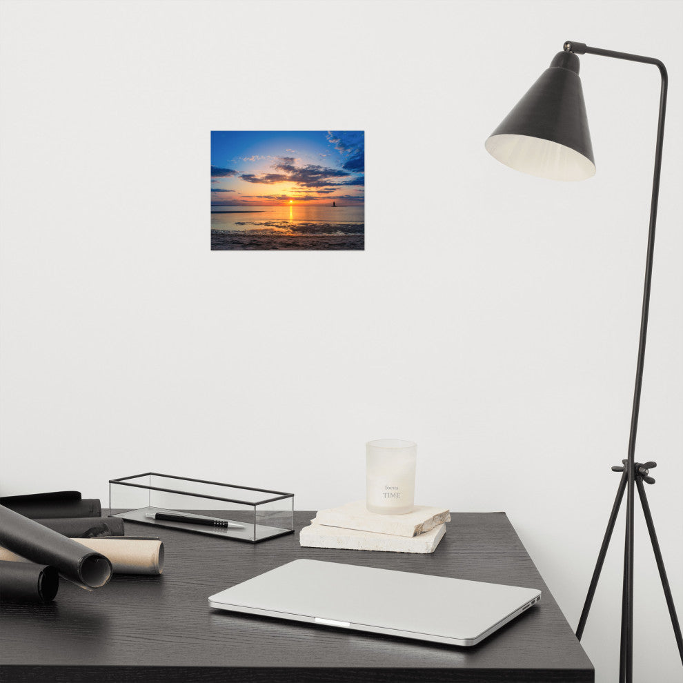 Sunset at Breakwater Lighthouse Coastal Landscape Unframed Wall Art Print, 8" X 10"