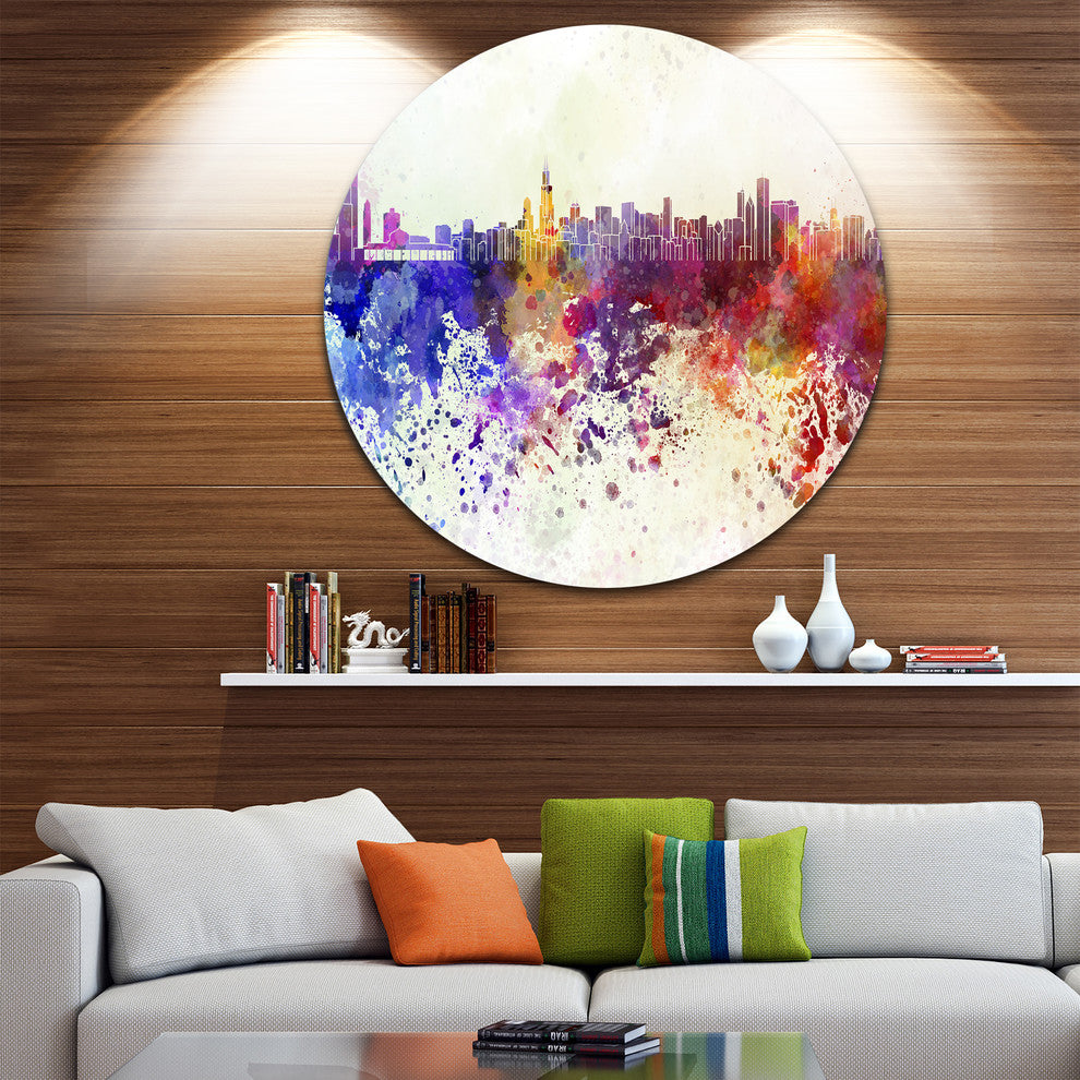 Chicago Skyline, Cityscape Round Metal Wall Art, 36"