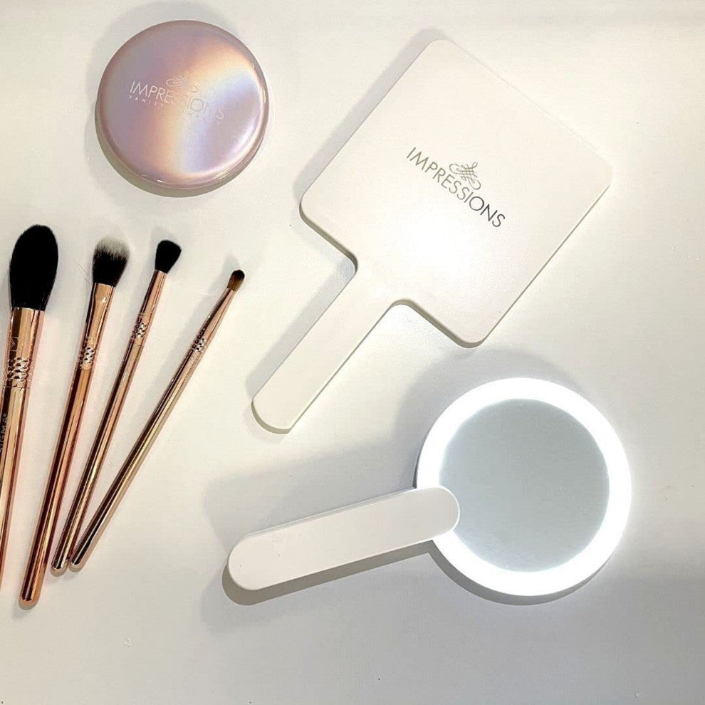 Touch Mini Rechargeable LED Compact Mirror, Pearl Rose Gold