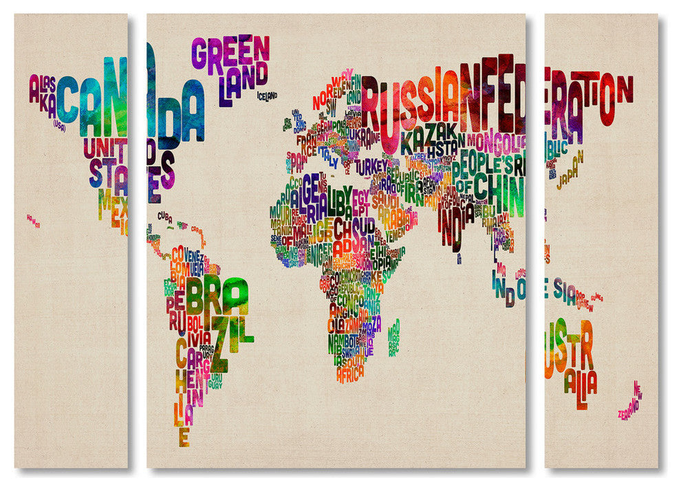 Michael Tompsett ''Typography World Map II'' Multi Panel Art Set, 32"x24"