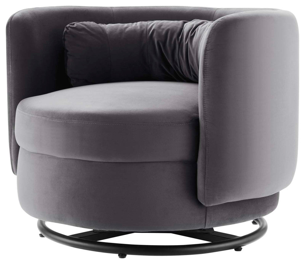 Armchair Swivel Accent Chair, Black Gray, Velvet, Modern, Cafe Hospitality