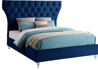 Kira Velvet Upholstered Bed, Navy, Queen