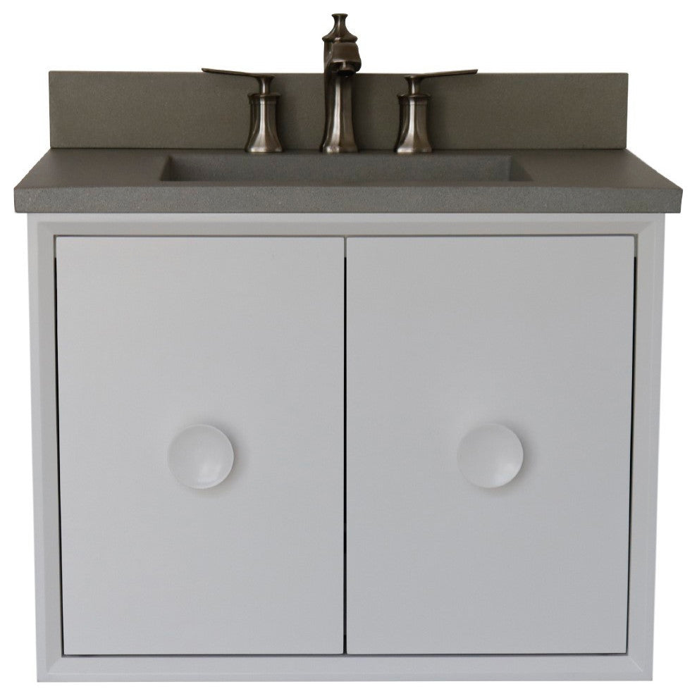 31" Single Vanity, White Finish With Gray Concrete Top And Rectangle Sink