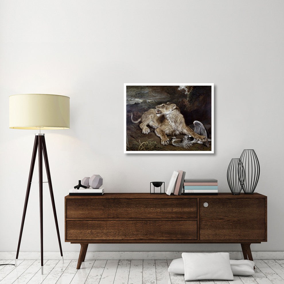 "A Lioness & a Heron" Digital Paper Print by James Ward, 38"x30"