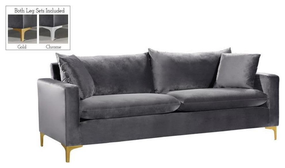 Home Square 2-Piece Furniture Set with Velvet Accent Chair and Sofa in Gray