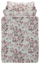 53" Red And Black Upholstered Linen Floral Bench