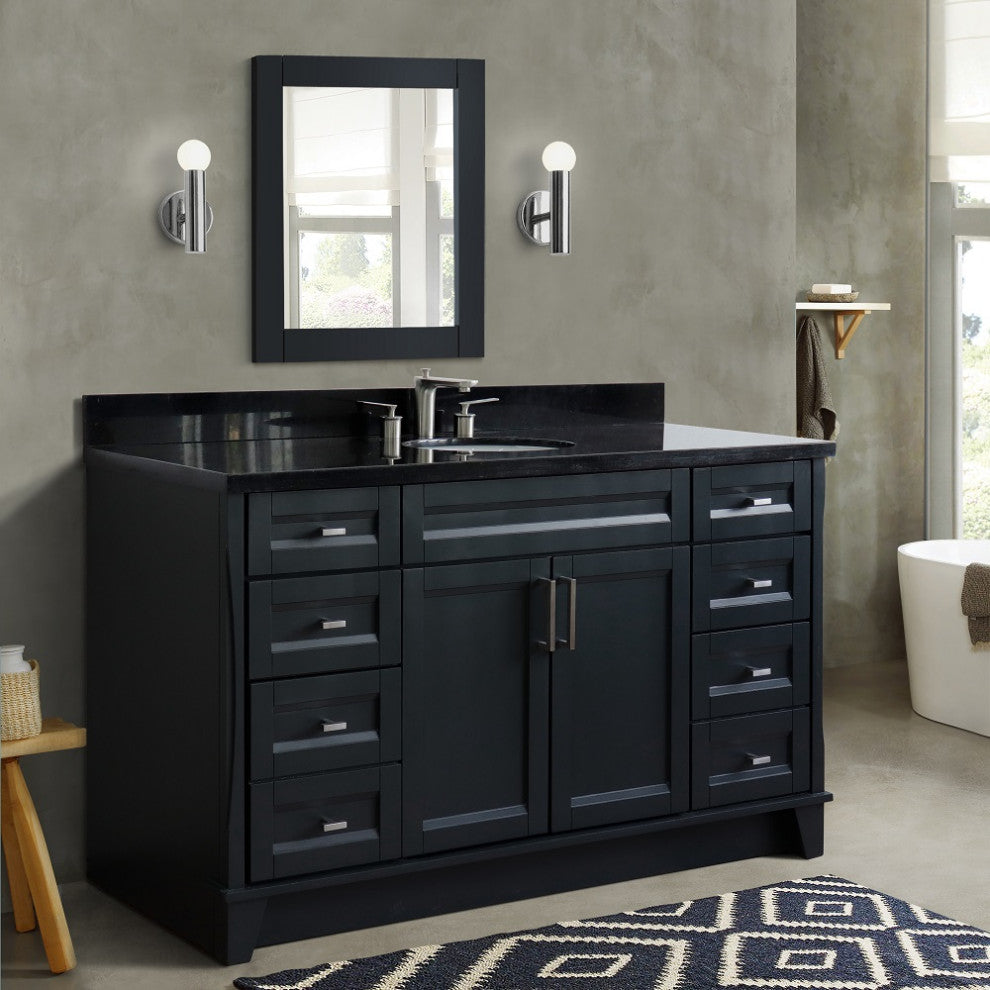 61" Single Sink Vanity, Dark Gray Finish And Black Galaxy Granite