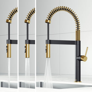 VIGO Edison Pro 20" H Single Handle Pull-Down Sprayer Kitchen Faucet, Matte Brushed Gold/Matte Black