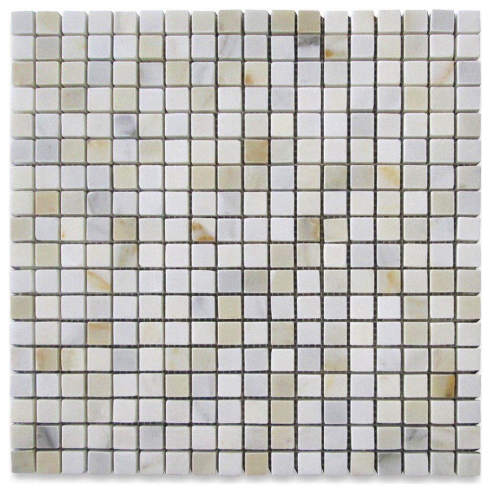 Calacatta Gold Calcutta Marble 5/8x5/8 Grid Square Mosaic Tile Honed, 1 sheet