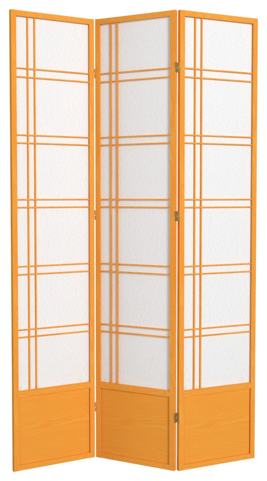 7' Tall Double Cross Shoji Screen, Honey, 3 Panels