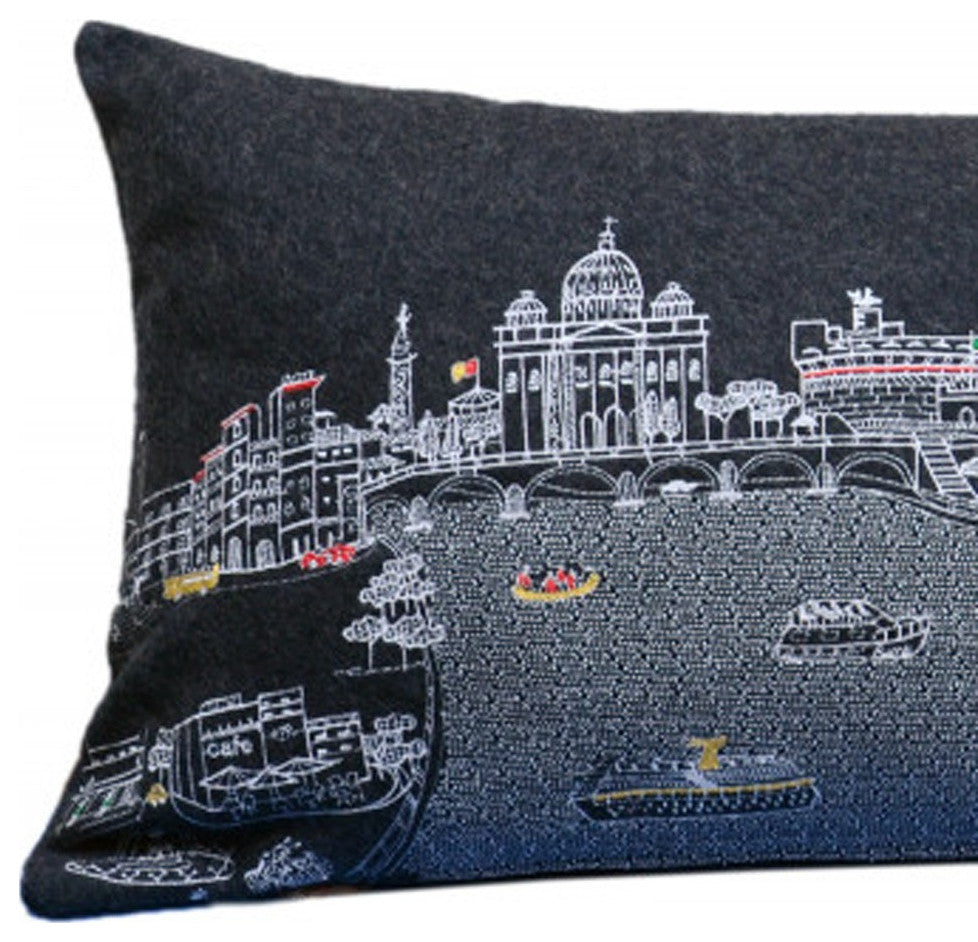 35" Black Rome Nighttime Skyline Lumbar Decorative Pillow