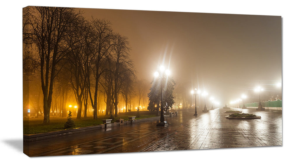 "Avenue of City Park at Night" Cityscape Photography Wall Art, 32"x16"