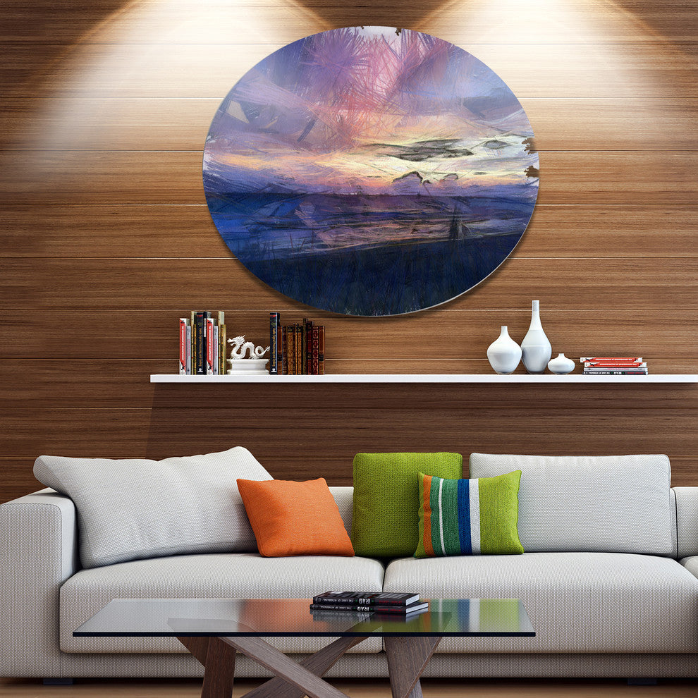 Sunset Over Blue Sea Watercolor, Landscape Round Wall Art, 11"