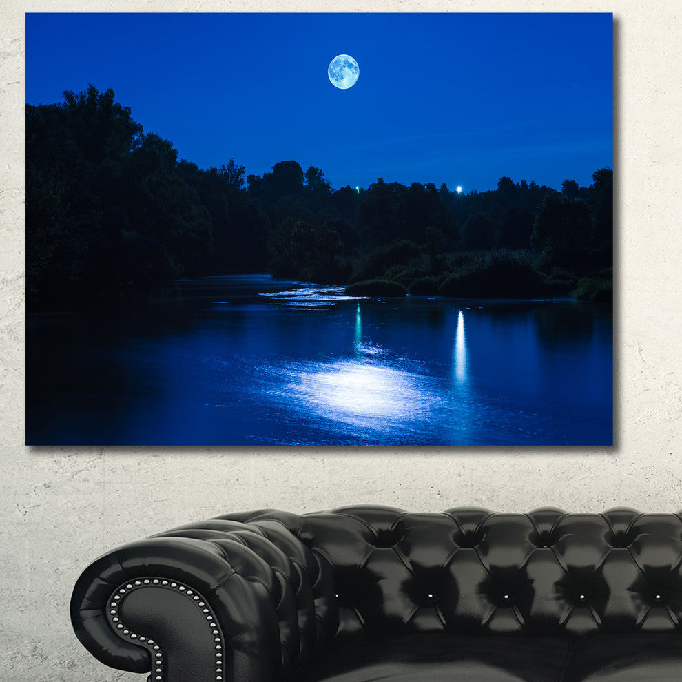 River at Night with Fog, Landscape Canvas Art Print, 60x40