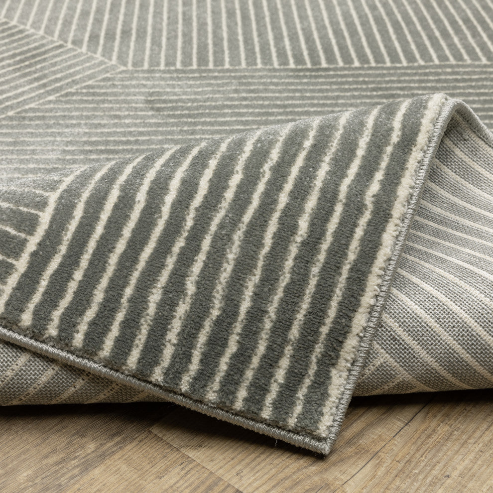 Remington Modern Geometric Grey/ Ivory Hi-Low Pile Area Rug Runner 2'3