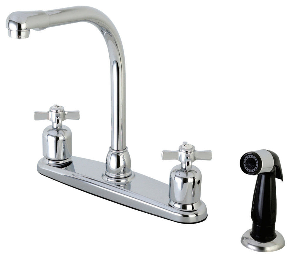 Kingston Brass 8" Centerset Kitchen Faucet With Sprayer, Polished Chrome