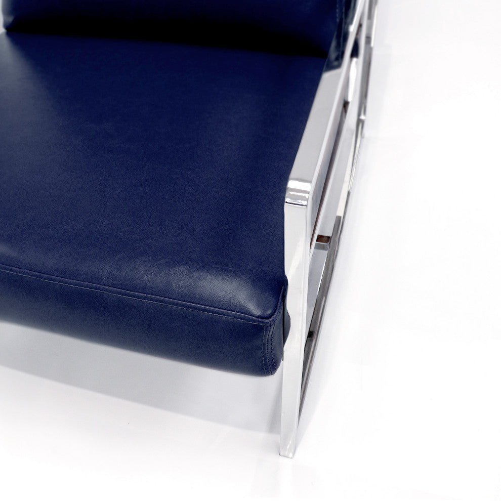 Pasargad Home Luxe Collection Faux Leather Chair, Navy