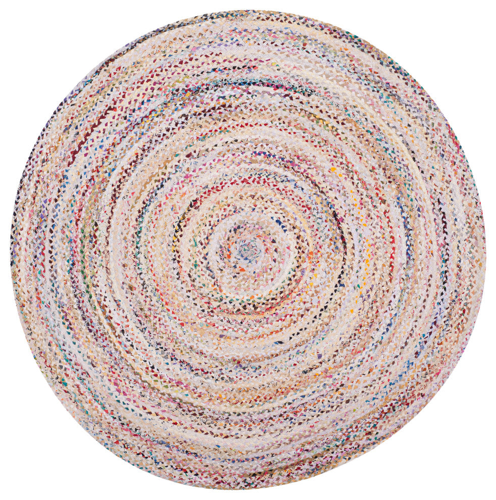 Safavieh Braided Collection BRD210 Rug, Ivory/Multi, 4' Round