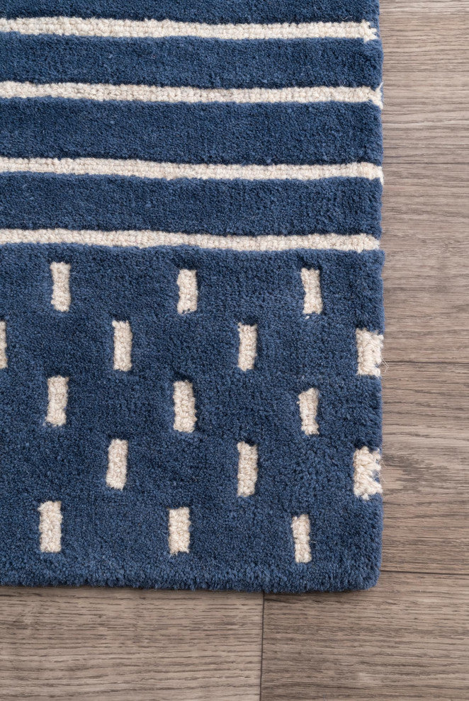 Mandia Striped Wool Area Rug, Navy 6'x9'