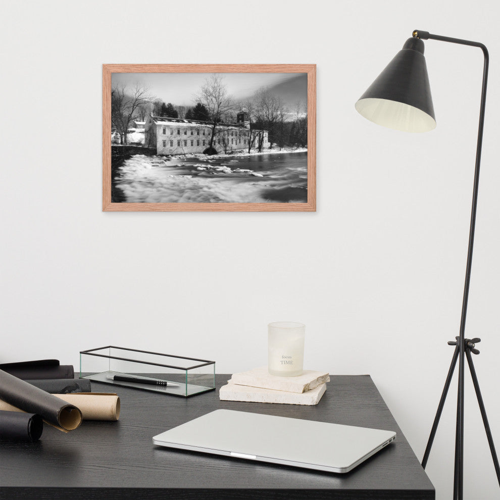 Winter at Powder Mill Rural Landscape Framed Photo Paper Wall Art Prints, Red Oak, 12" X 18"
