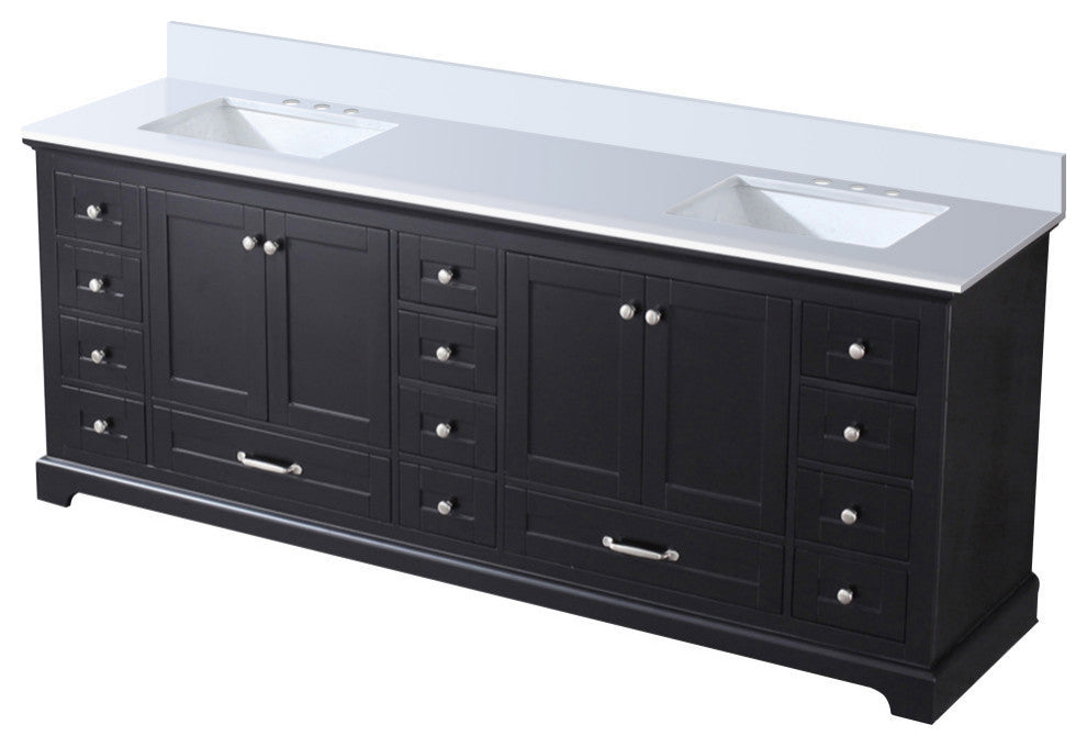Dukes 84" Espresso Double Square Sink Vanity with Quartz Top, No Mirror