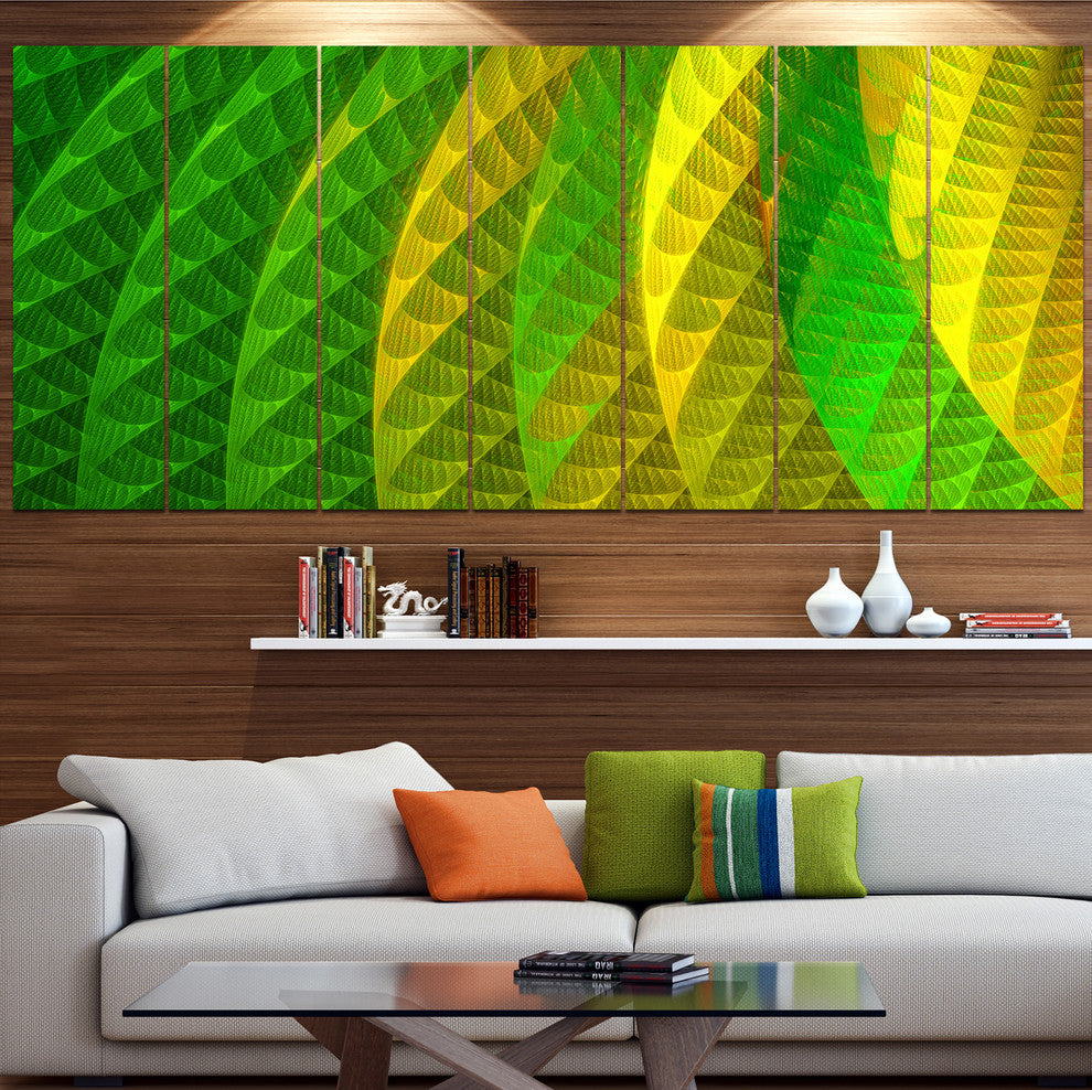 Layered Green Psychedelic Design, Abstract Canvas Art Print, 83"x32", 7 Panels