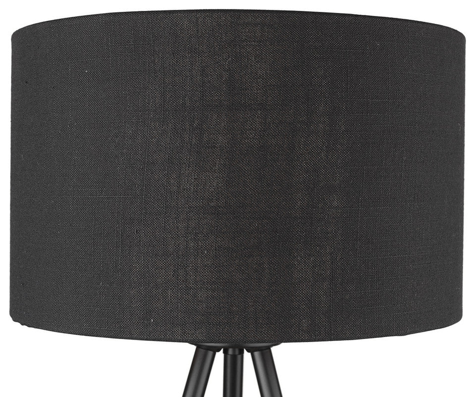 22" Black Metal Column Table Lamp With Black Drum Shade