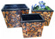 Set Of 3 Wooden Planter, Brown And Black