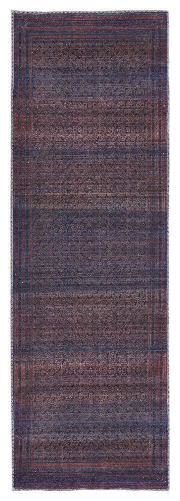 Welch Oriental Machine Washable Charcoal Gray/Pink Rug, 2'7"x8' Runner